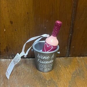 Hallmark Glittery Pink Wine Bottle Friend Ornament